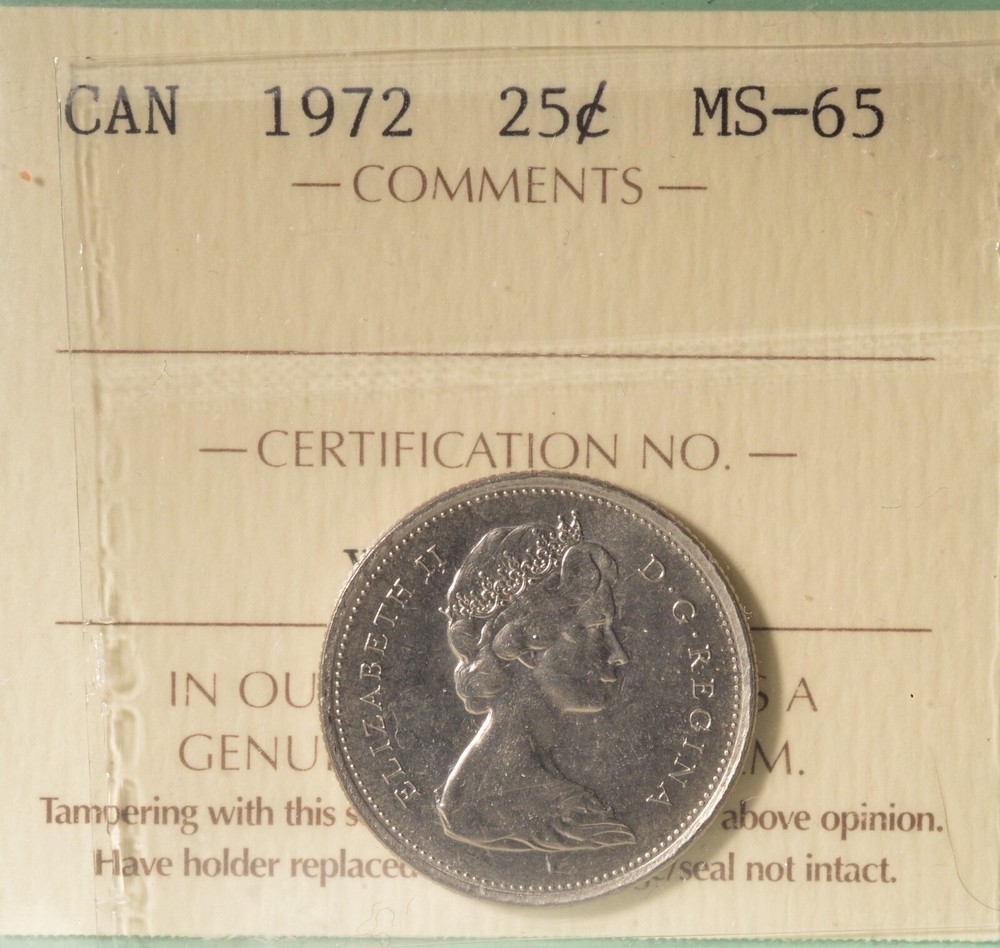 1972 Canada 25 Cent - Graded ICCS MS-65  XHW