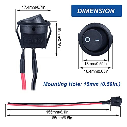 5Pcs Round Rocker Switch Mini Latching Toggle Switch ON Off 15mm Black-5Pcs