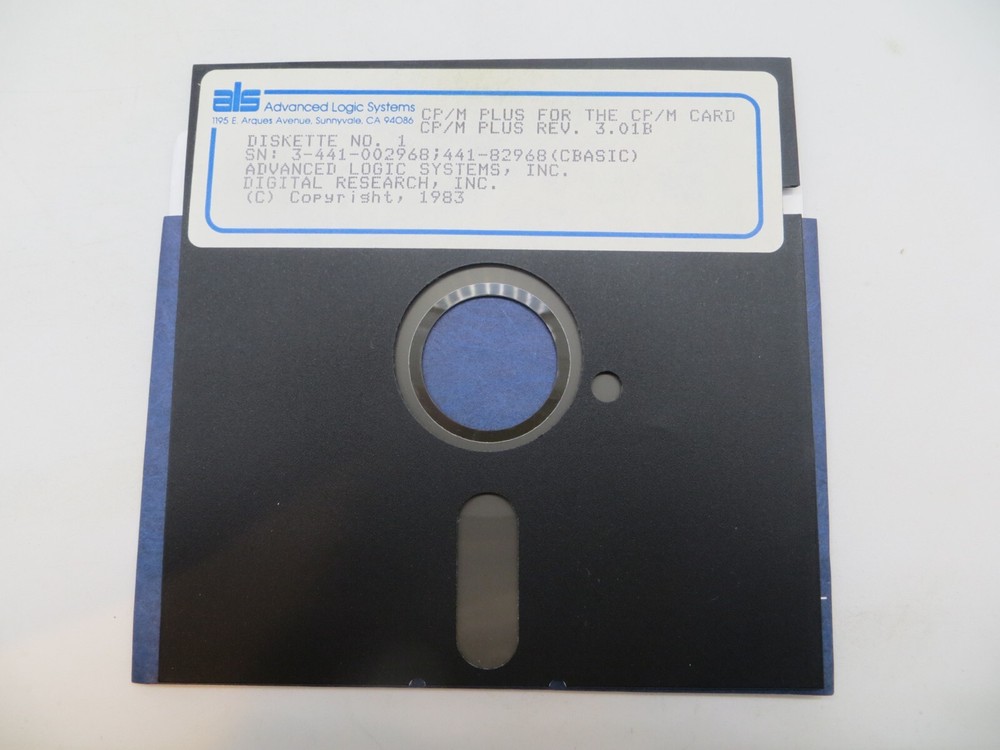 CP/M PLUS REV. 3.01B 5.25" Floppy Disk 1983 Advanced Logic Systems Inc. #4038