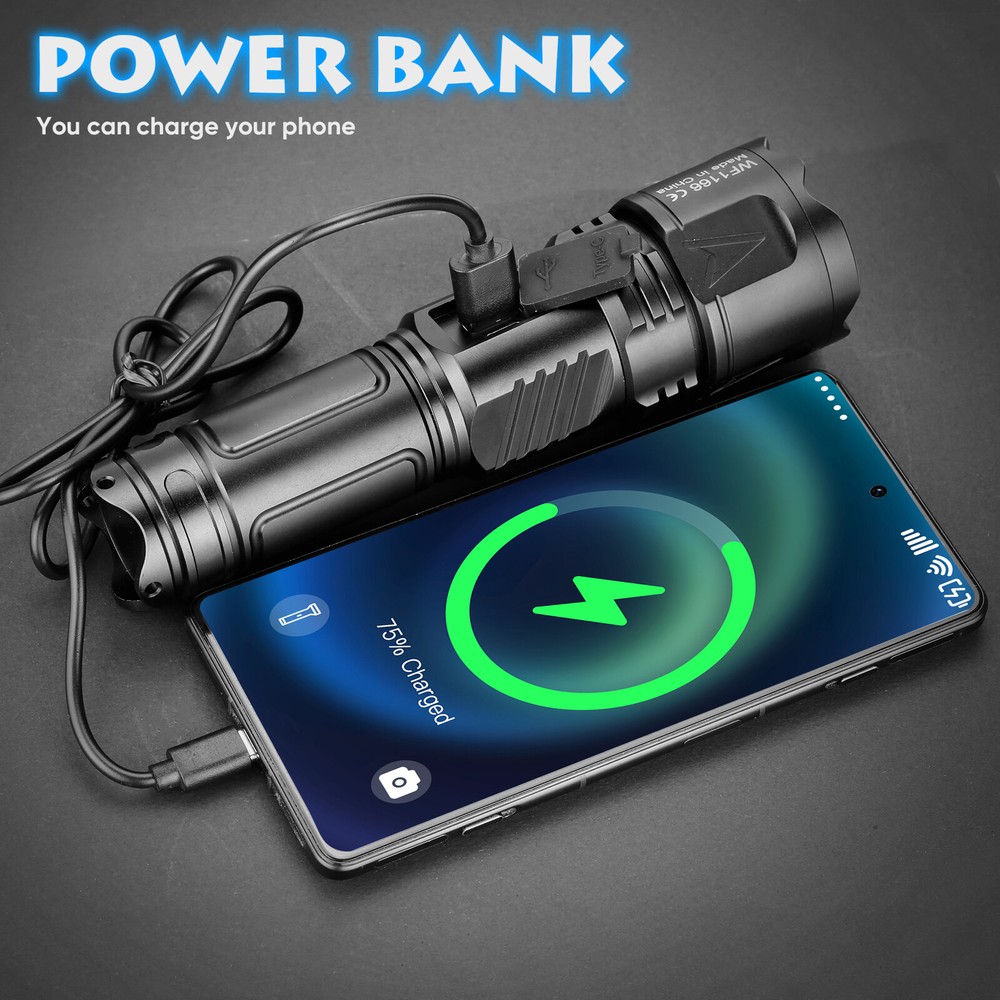 5000000 lumens LED tactical flashlight, super bright and powerful flashlight-