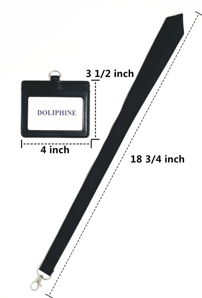 Polyester Fabric Solid Neck Lanyard with horizontal leather ID badge holder