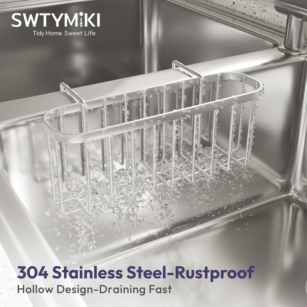 SWTYMIKI Sponge Holder for Kitchen Sink, Movable Sink Medium, Silver