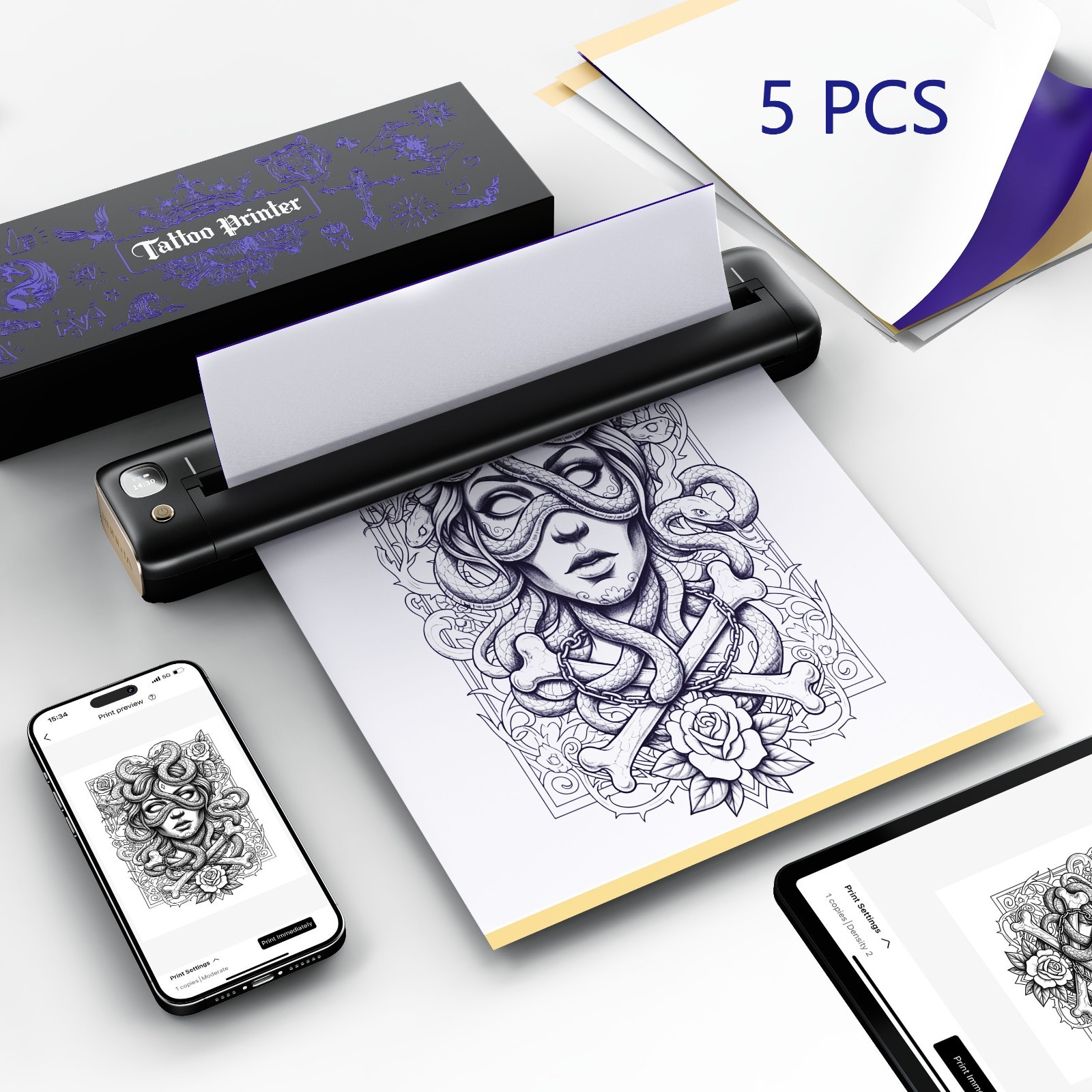 Bluetooth Tattoo Stencil Printer Thermal Transfer Machine Copier for A4 Paper PC