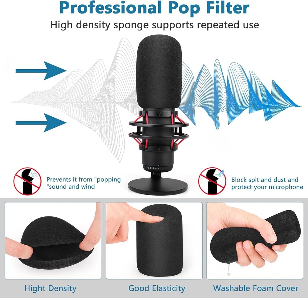 for Hyperx Quadcast s, Mic Foam Cover+Furry Wind Muff Compatible with Hyperx ...