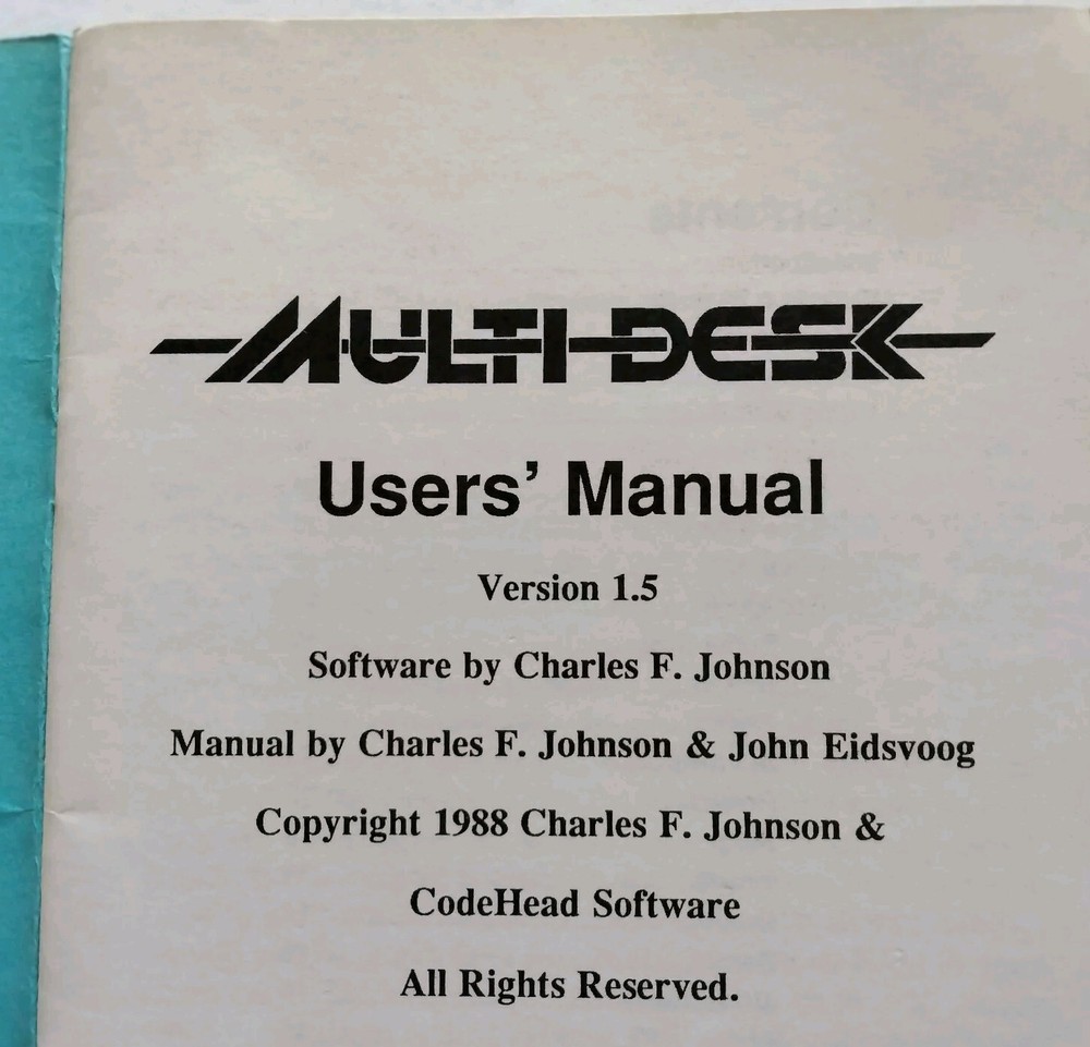 Multi Desk 1988 Vintage Atari ST CodeHead Software 3.5" Disk and Manual