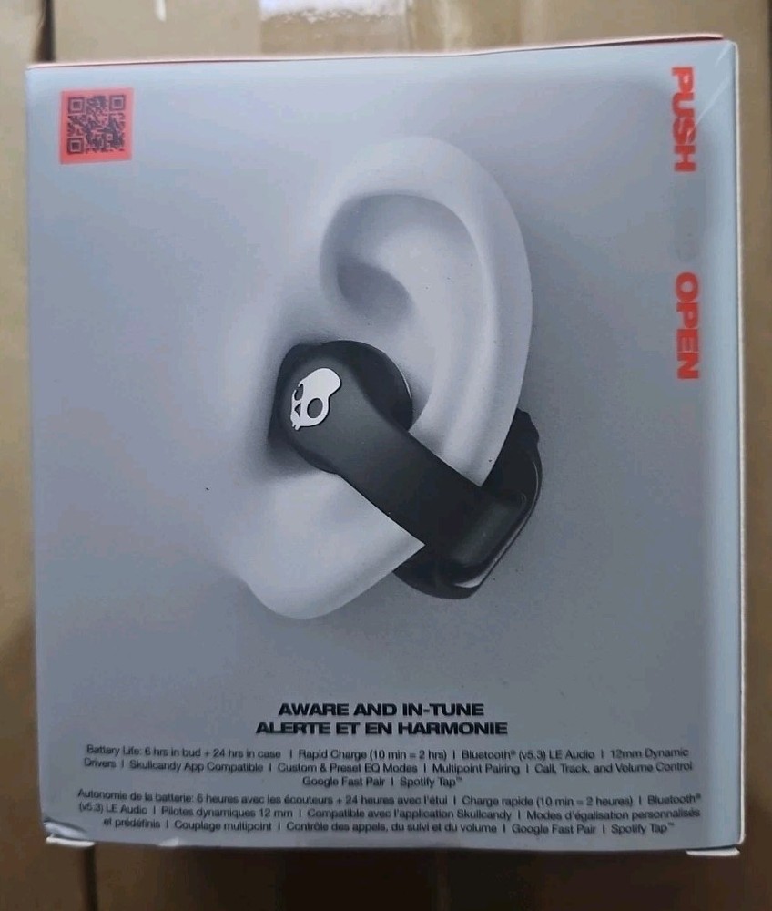 Skullcandy - Push 720 Open - Ear True Wireless Bluetooth Open Earbuds - Black