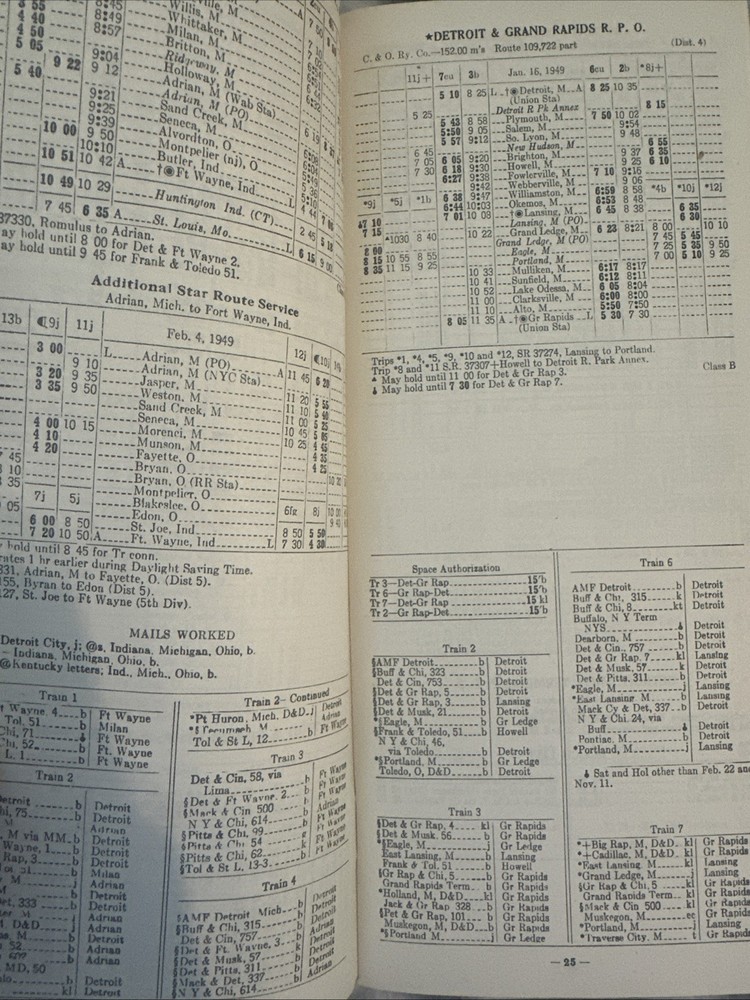 Schedule of Mail Routes~2/1/1950~9th Division~Postal Transportation Service