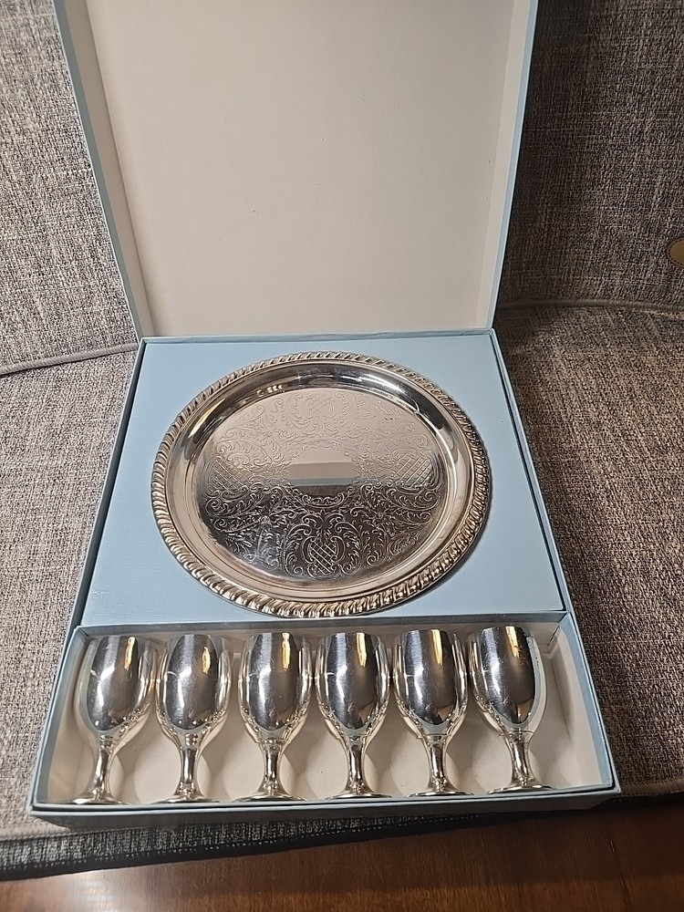 Leonard Silverplate Tray and Goblets Set