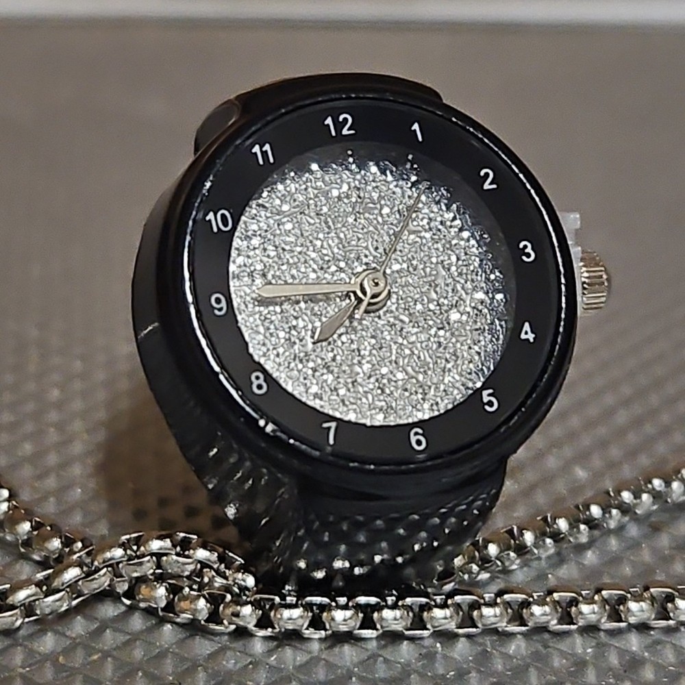 Black And Glitter Ringwatch/ Ring Watch