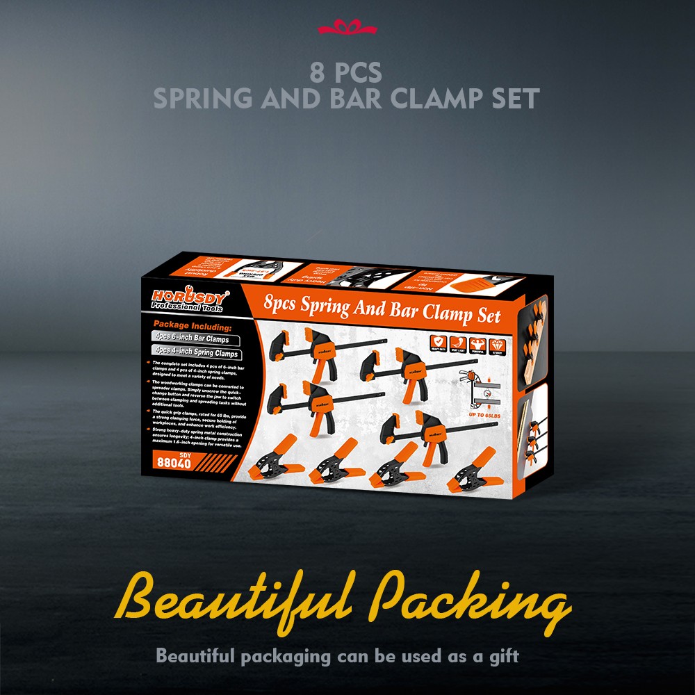 8-Pack Quick F Clamp Bar and Spring Clamps for Woodworking 6" & 4" 75 LBS Limit