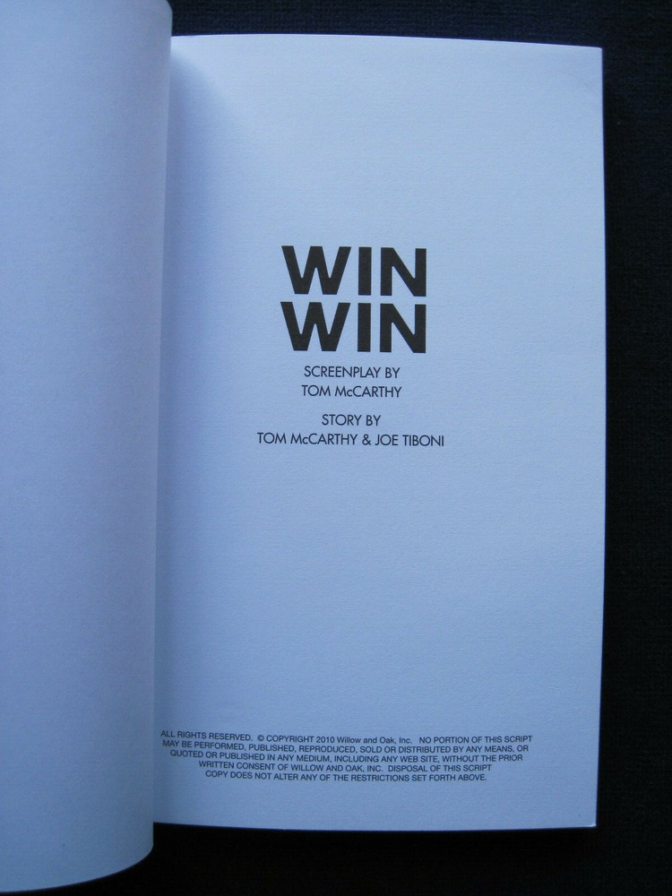 WIN WIN - OSCAR CONSIDERATION SCRIPT - PB, First Appearance in Book Form, 1st Ed