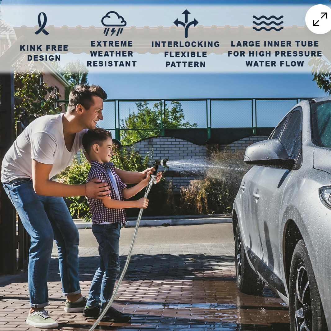 Morvat 1/2" x 150 Foot Premium Stainless Steel Garden Hose with ON/OFF Valve