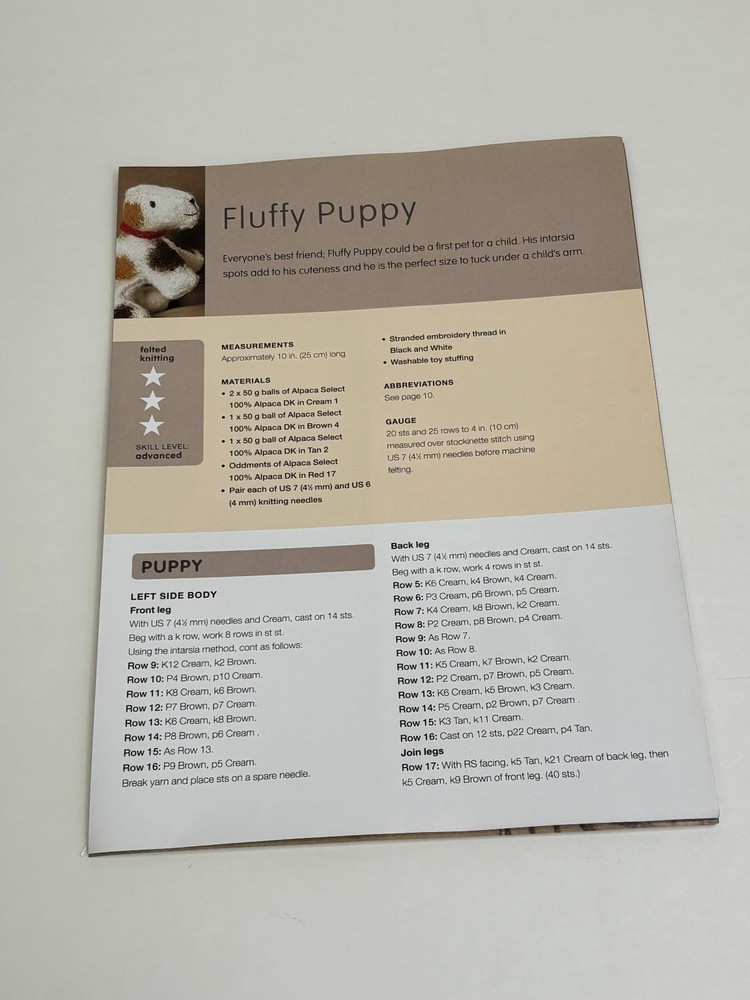 Fluffy Puppy Toy Knitting Pattern Book Pages