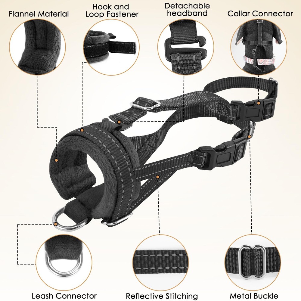 Soft Adjustable Padded Nylon Dog Muzzle Anti Chewing Barking Black Medium