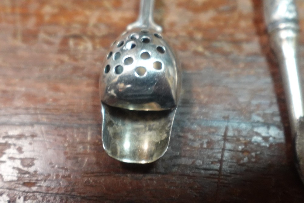 Antique Sterling Silver tea strainer diffuser spoon + Sterling scraper? vtg #180