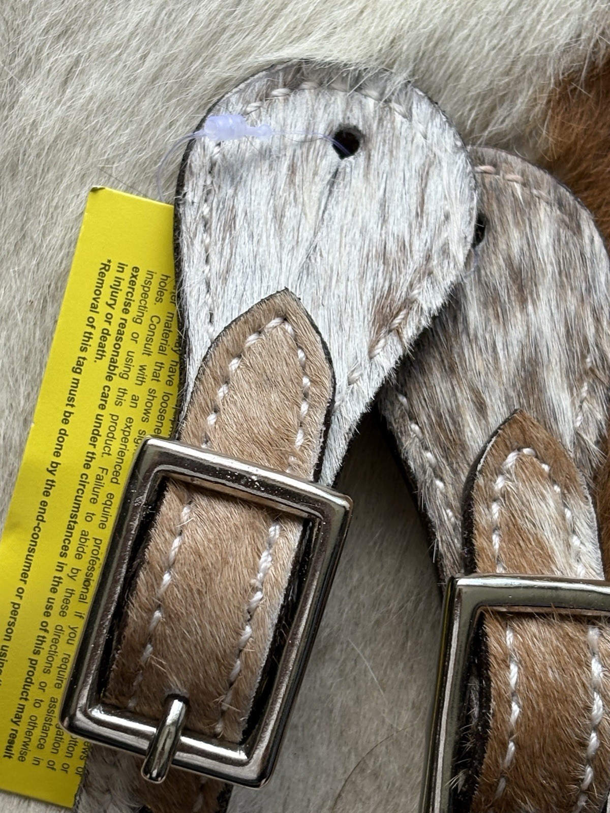 Adult Size Pair Of Genuine Hair On Cowhide Leather Western Spur Straps