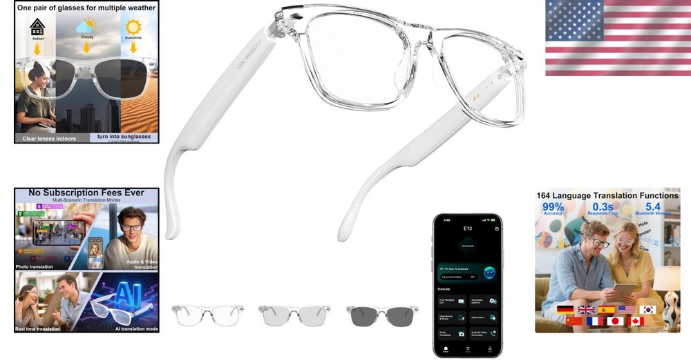 AI Glasses for 165 Languages, Music Function & Automatic Lens Adjustment