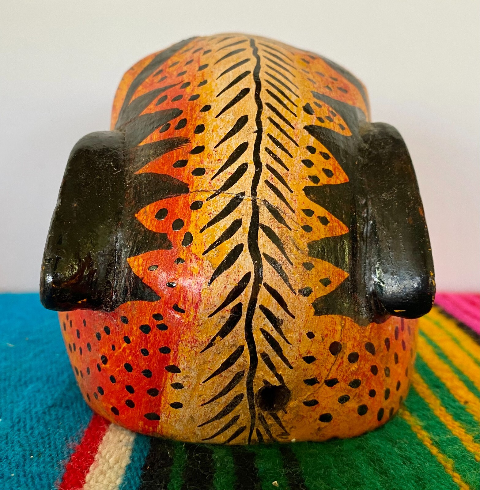 Mexican Folk Art Carved Wood Jaguar Leopard Cat Head Lion Face Mask Guerrero 5"