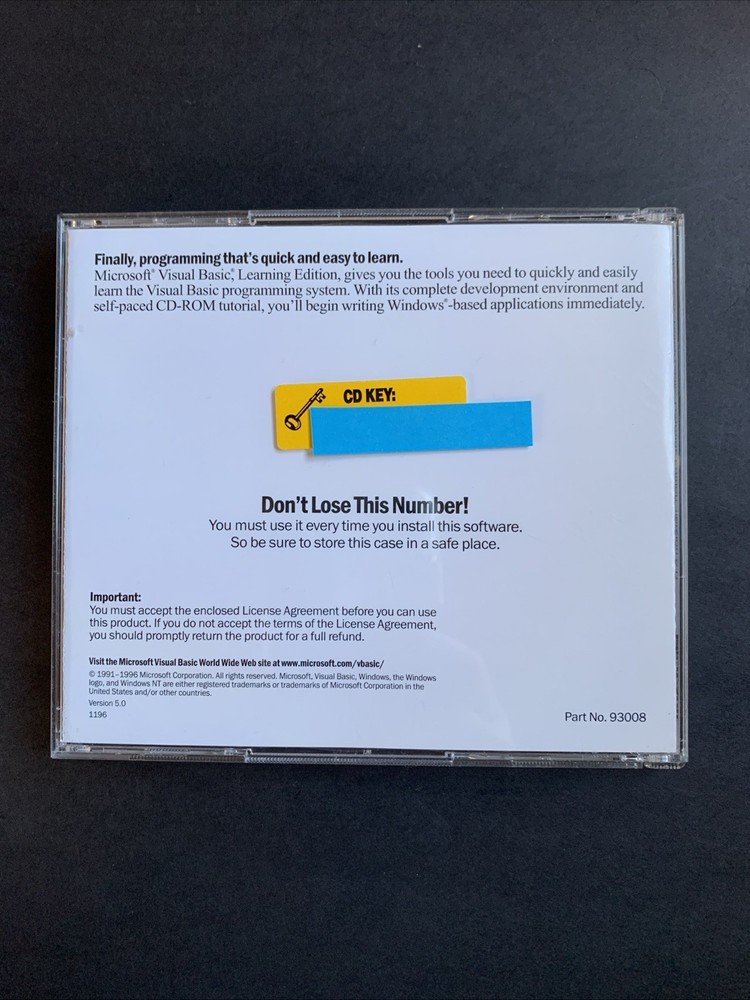 MICROSOFT VISUAL BASIC 5.0 LEARNING EDITION - w/CD KEY UNTESTED
