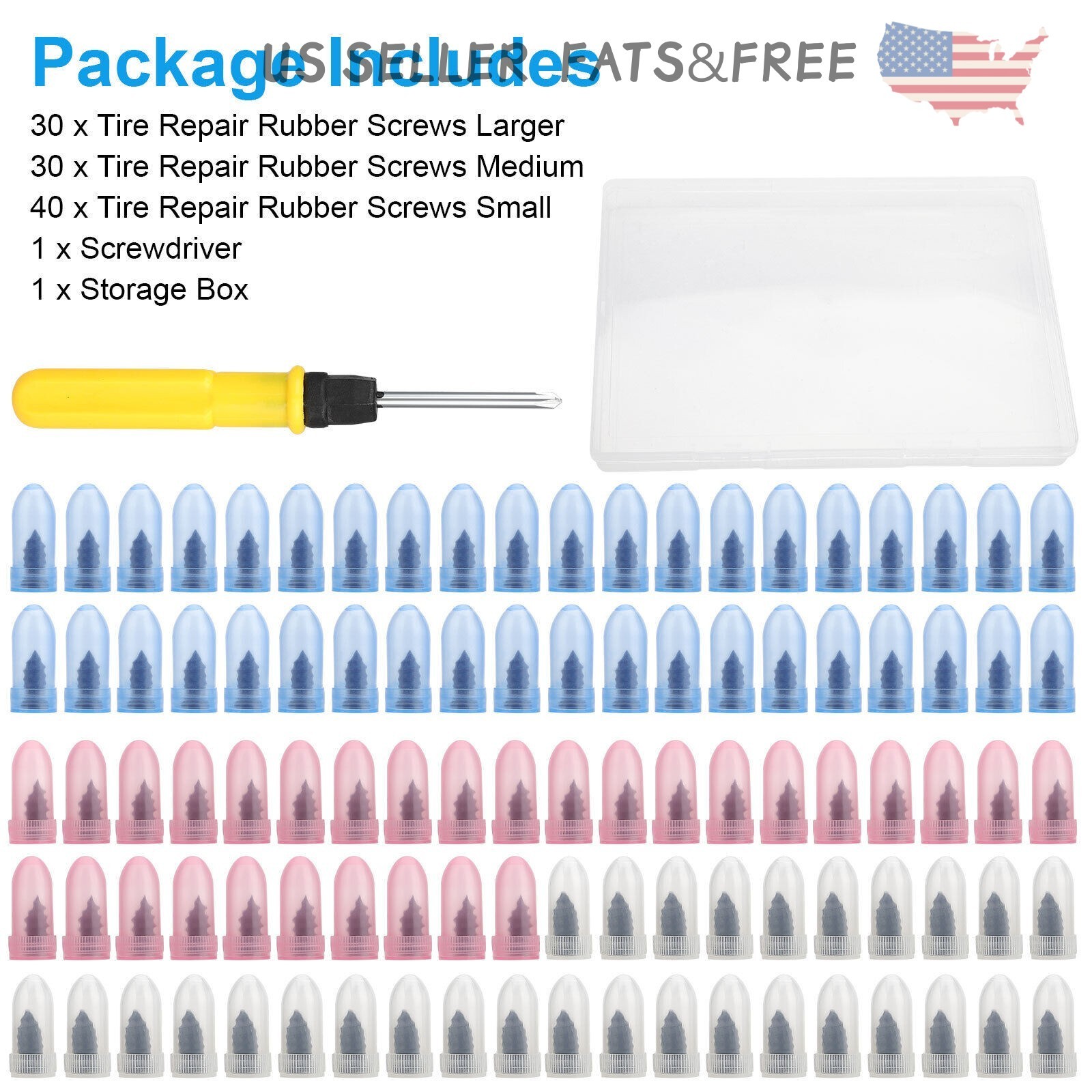 100Pcs Tire Repair Rubber Nails Tyre Puncture Repair Screws Kit w/ Screwdriver