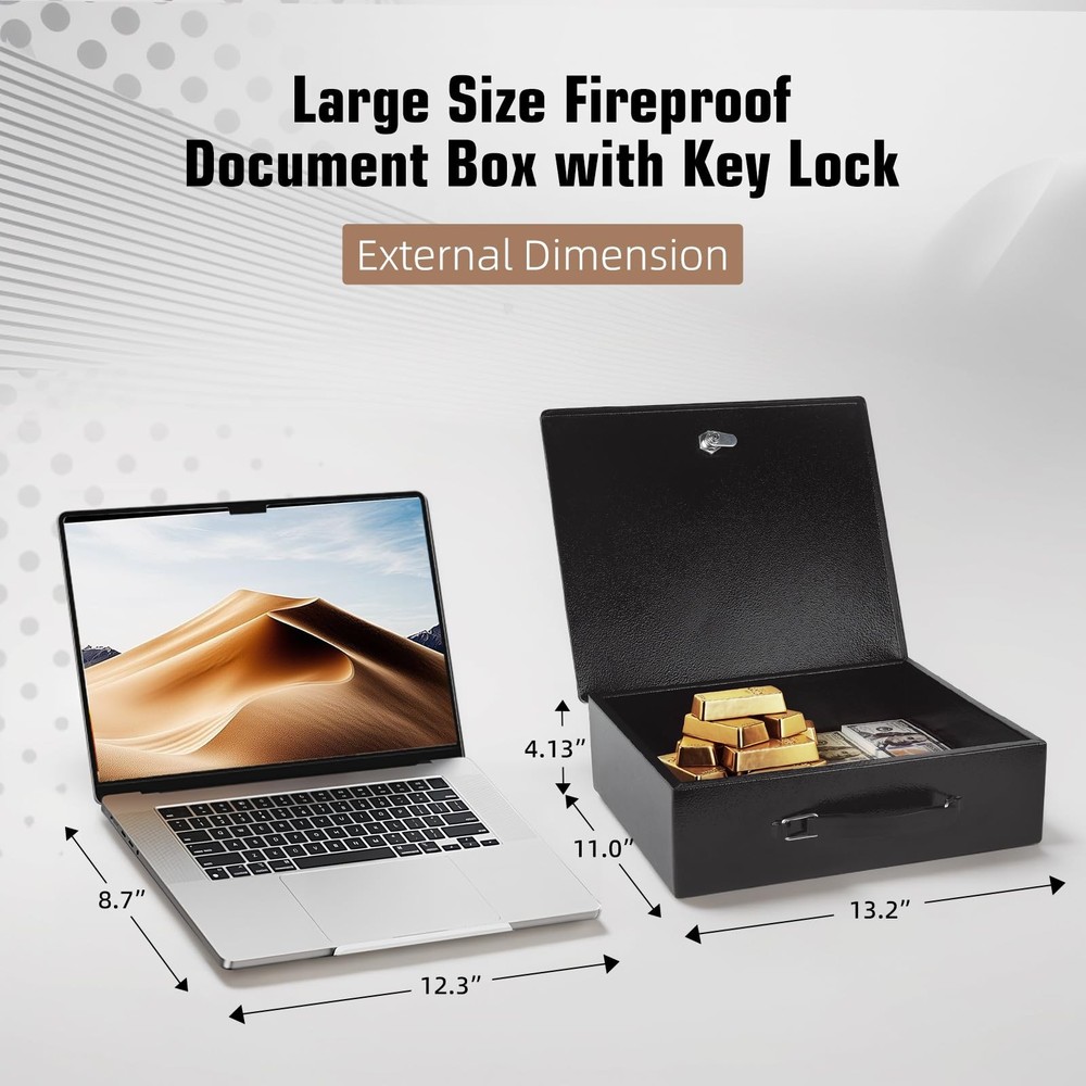 Fireproof Document Box,X Large Fire Resistant Safe Box with Key Lock for Home...