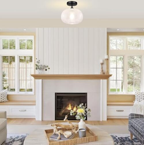 Semi Flush Mount Ceiling Light,Globe Glass Ceiling Lights,Hallway Light Black