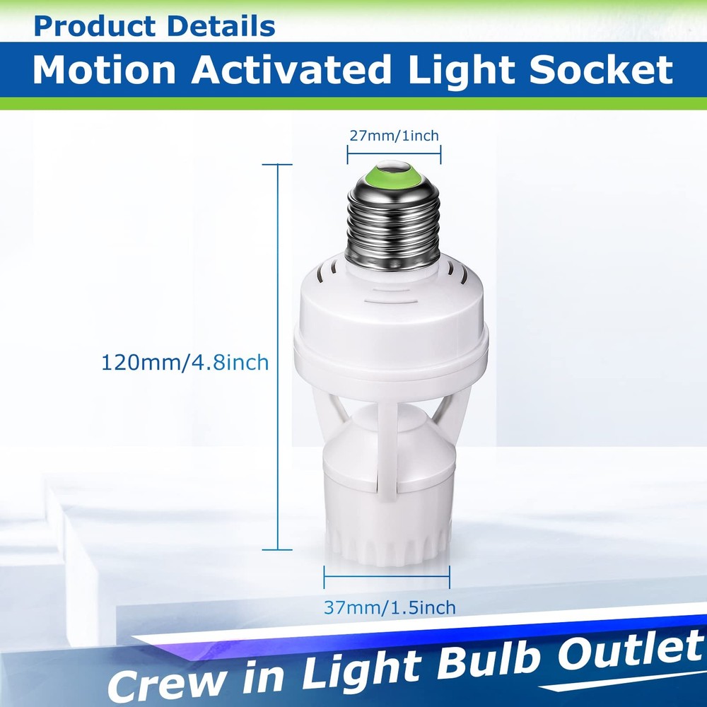 Hortsun 3 Pieces Motion Sensor Light Socket Smart Screw white, silver