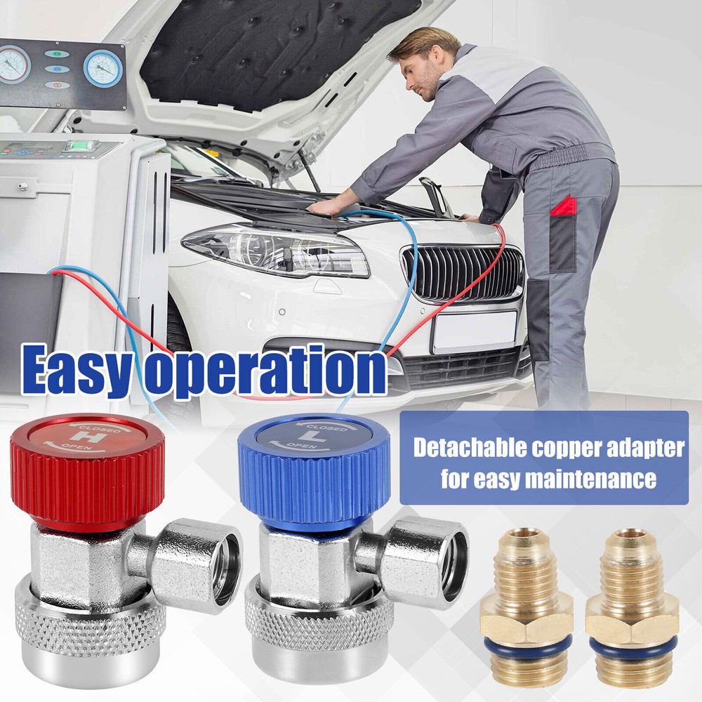 2X Adjustable A/C HVAC Adapter High Low Quick Coupler Hose Connector Fitting Kit