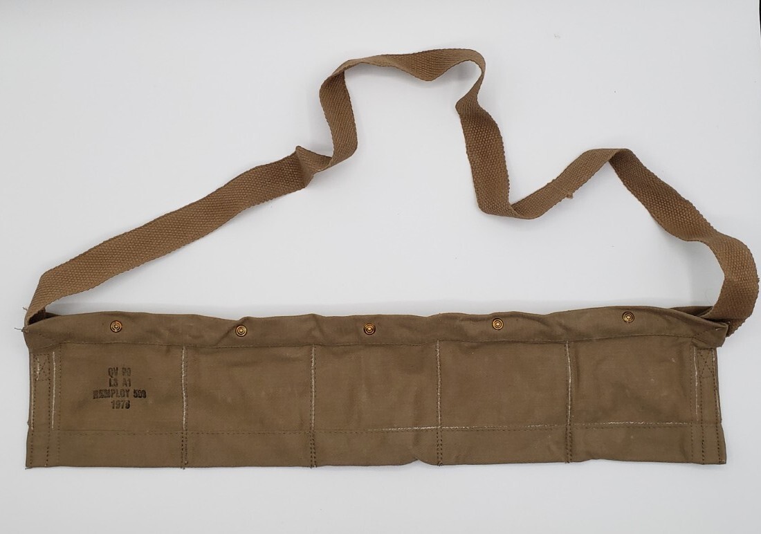 .762 / 8mm Cloth Bandolier 5 Pocket 50rd Khaki Dated 1976
