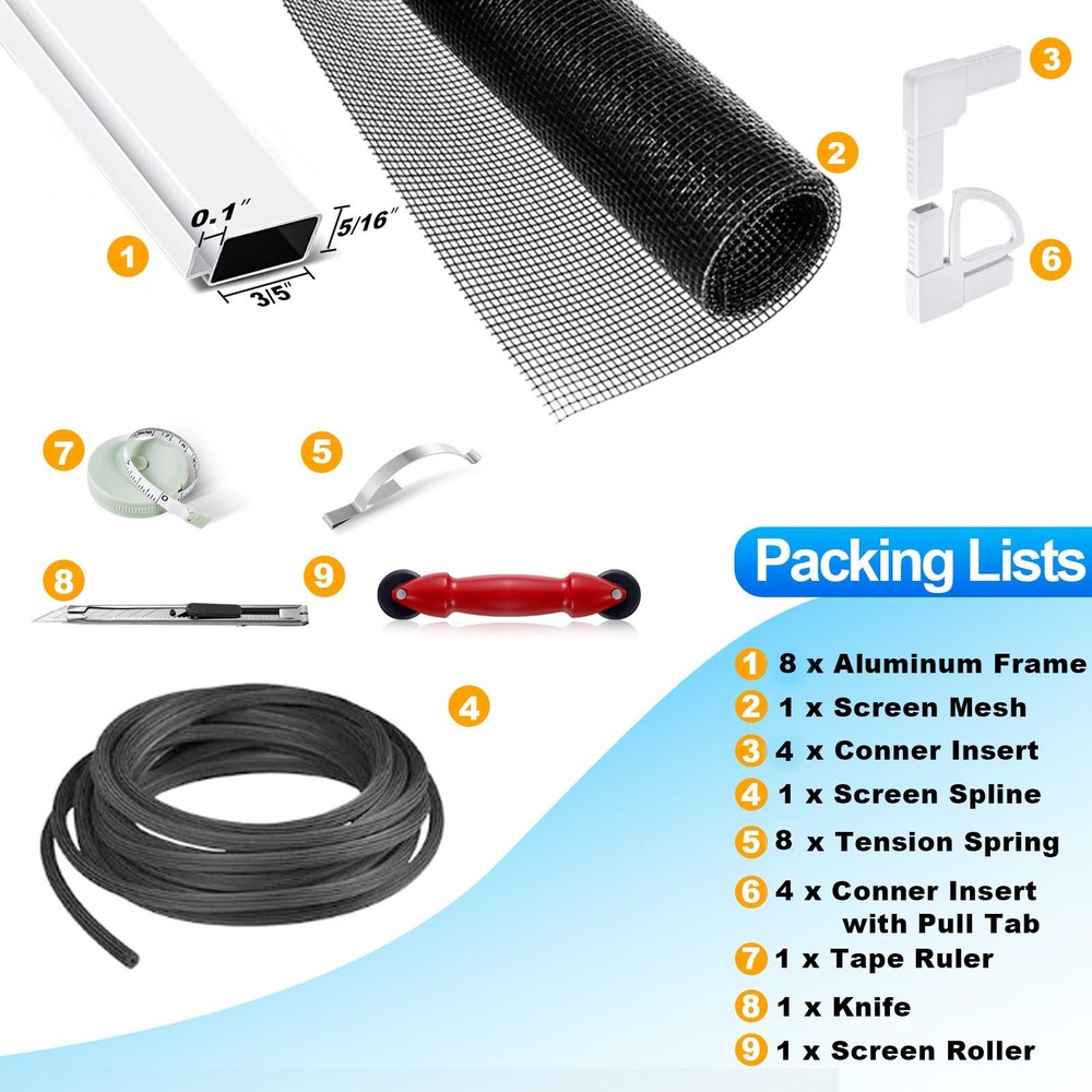 2 Sets Window Screen Frame Kit 48inX60in Fiberglass Window Screen Replacement...