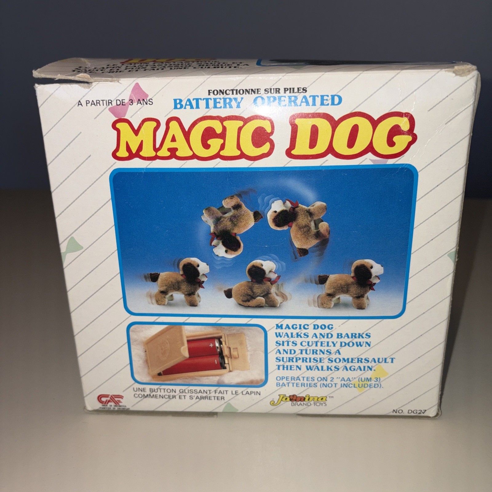 Vintage 1990s Flipping Toy Dog Back Flips Barks Walks Animatronic Not Work w/box