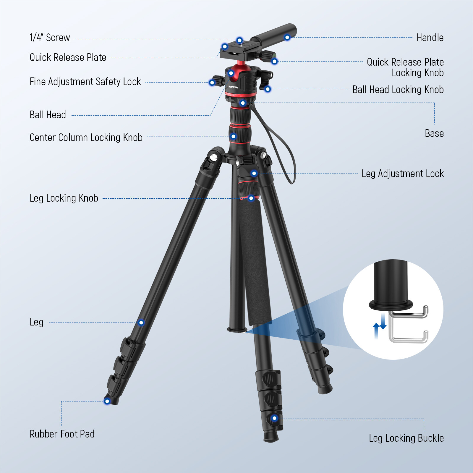 NEEWER 77"/196 cm Camera Tripod Monopod Travel DSLR Video Stand 360° Ball Head