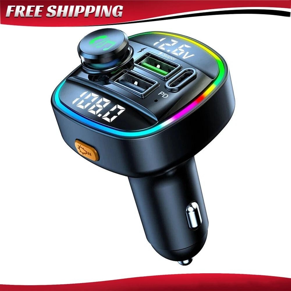 Bluetooth 5.0 Car Wireless FM Transmitter Adapter USB PD Charger AUX Hands LOT/