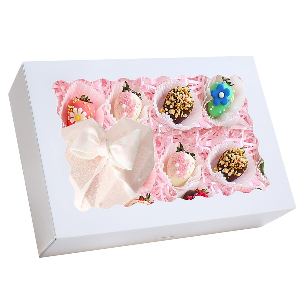 20-Pack Auto-Pop Baking Boxes Large Size 12''X8''X2.5'' White Cookie with Window