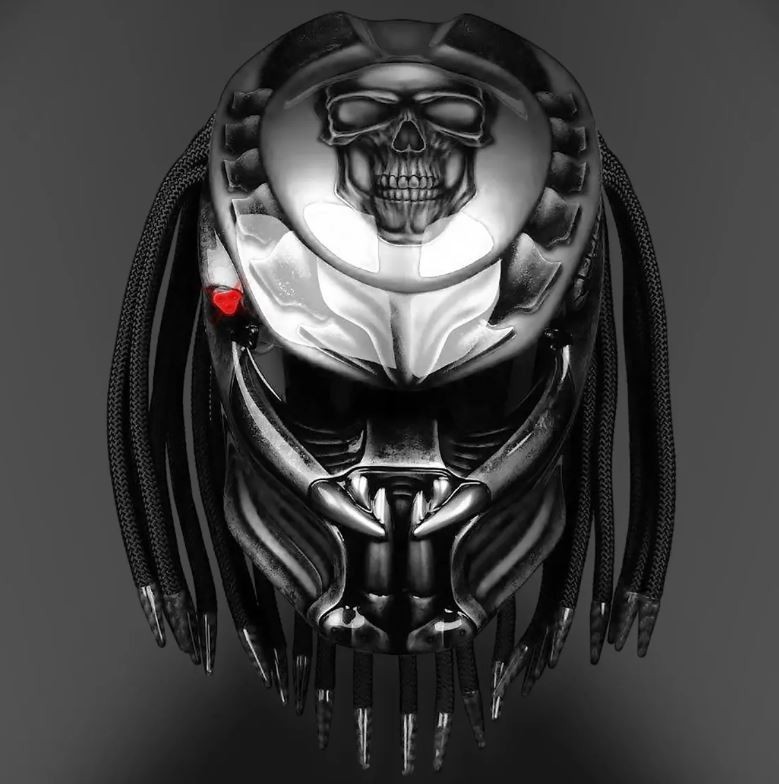 CHOPPER MOTORCYCLE HELMET CUSTOM PREDATOR  SILVER SKULL ( DOT & ECE CERTIFIED )