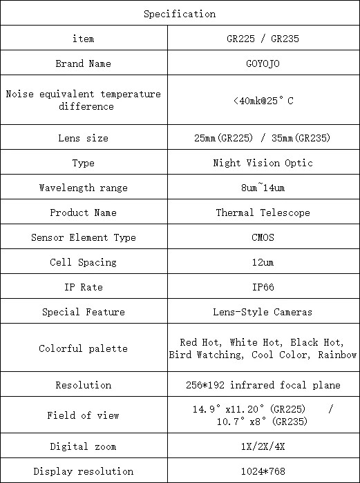 GR235 Thermal Night Vision Camera 35mm Telescope Rifle Scope 256x192