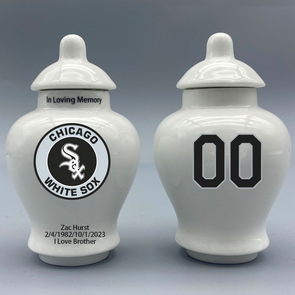 Ceramic Baseball Urn – Chicago White Sox Theme, Custom Text & Number
