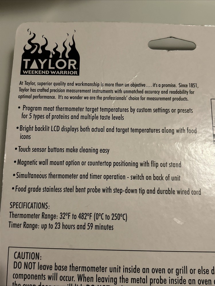 Taylor Digital Wired Probe Programmable Meat Thermometer with Timer NEW