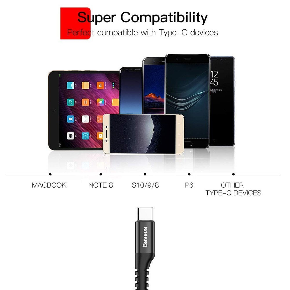 Baseus USB Type C Cable for Car, Retractable Cable(3FT) Curly 3.3ft, Black