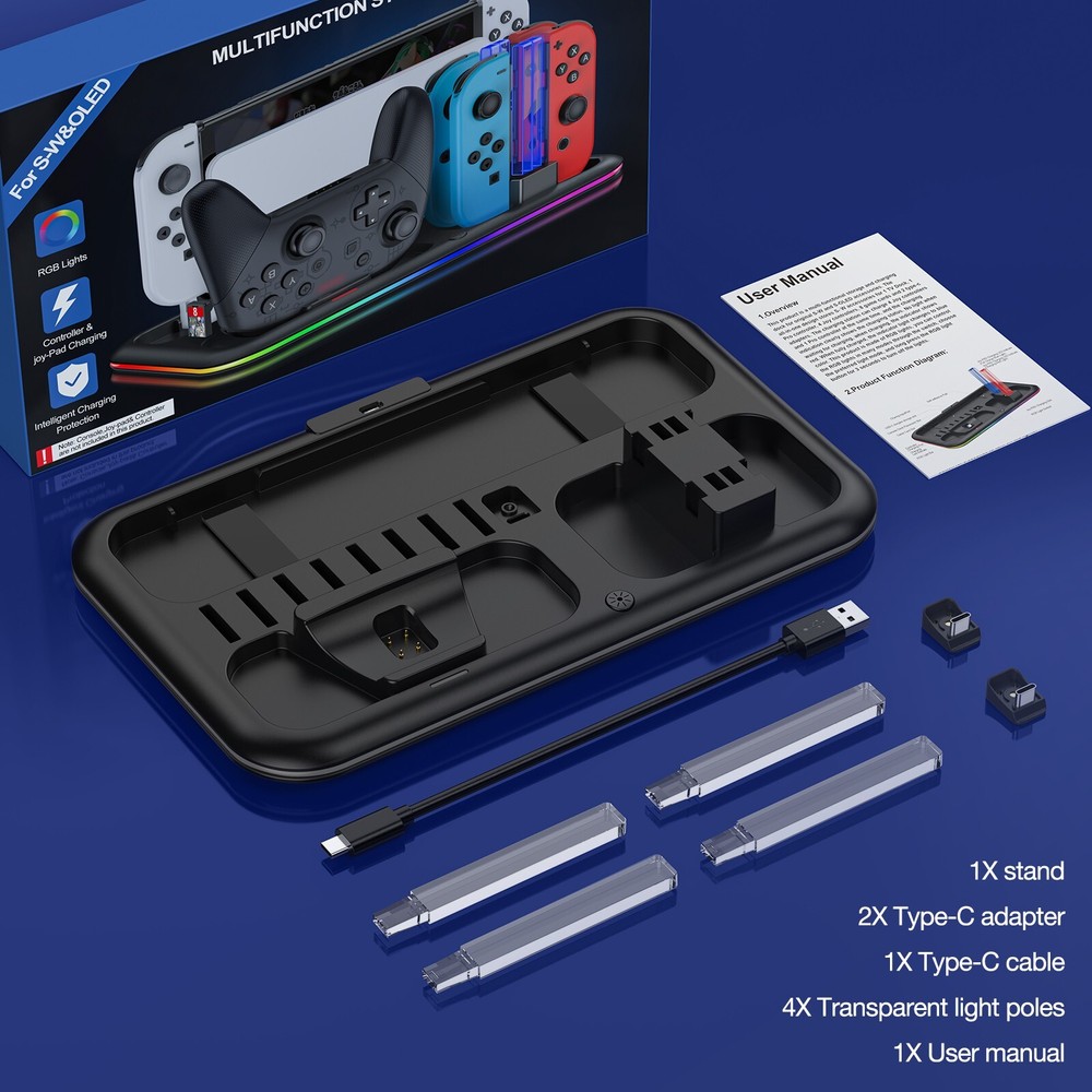 Charging Dock Station LED Switch Controller Charger for Nintendo Switch/OLED