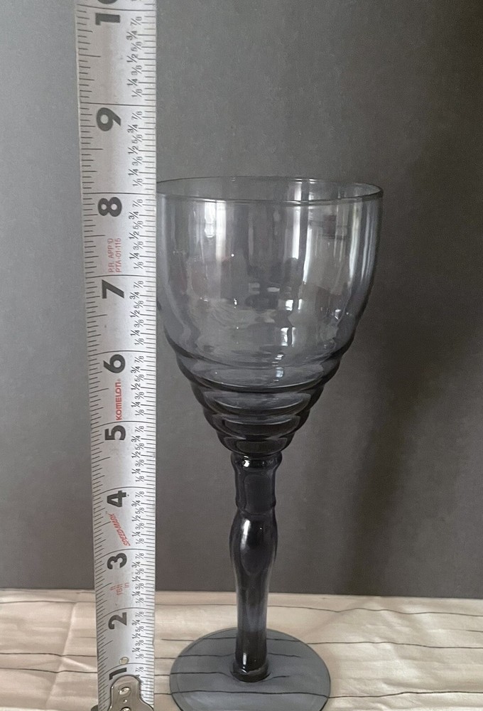 (4) Dusty Blue Delicate Tall Glass Wine Goblets