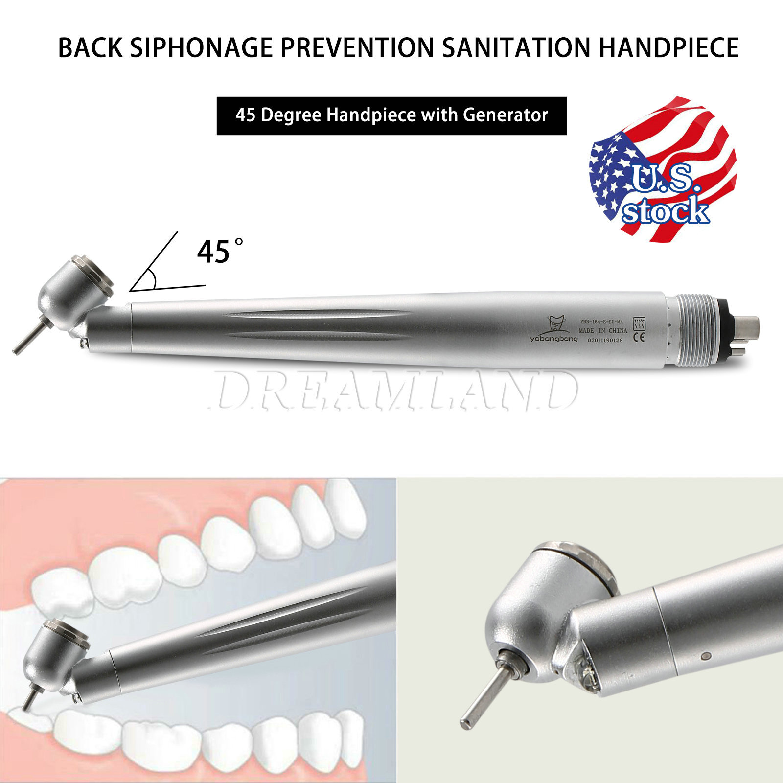 Dental 45 Degree Surgical High Speed Handpiece Led E-generator Push Button 4Hole