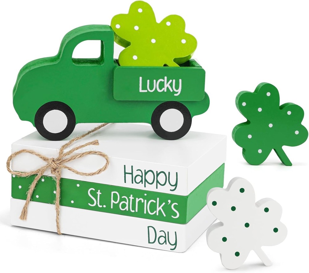 AKEROCK St Patricks Day Decorations, St Patricks Day Decor - Wooden Book Stack &