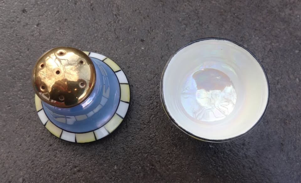 Stacked Lusterware Open Salt Dip, Cellar, Dish & Pepper Shaker!