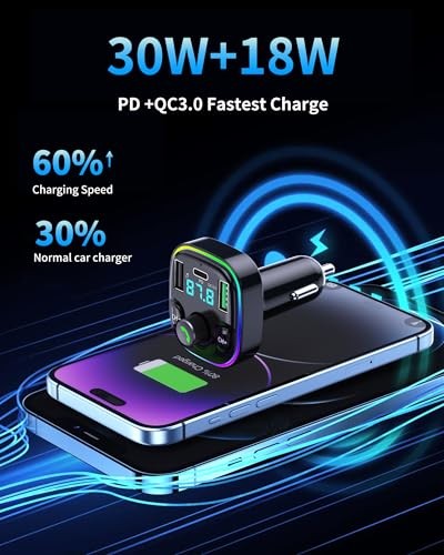 Bluetooth 5.4 FM Transmitter Car Adapter - Car Bluetooth Adapter with Fast