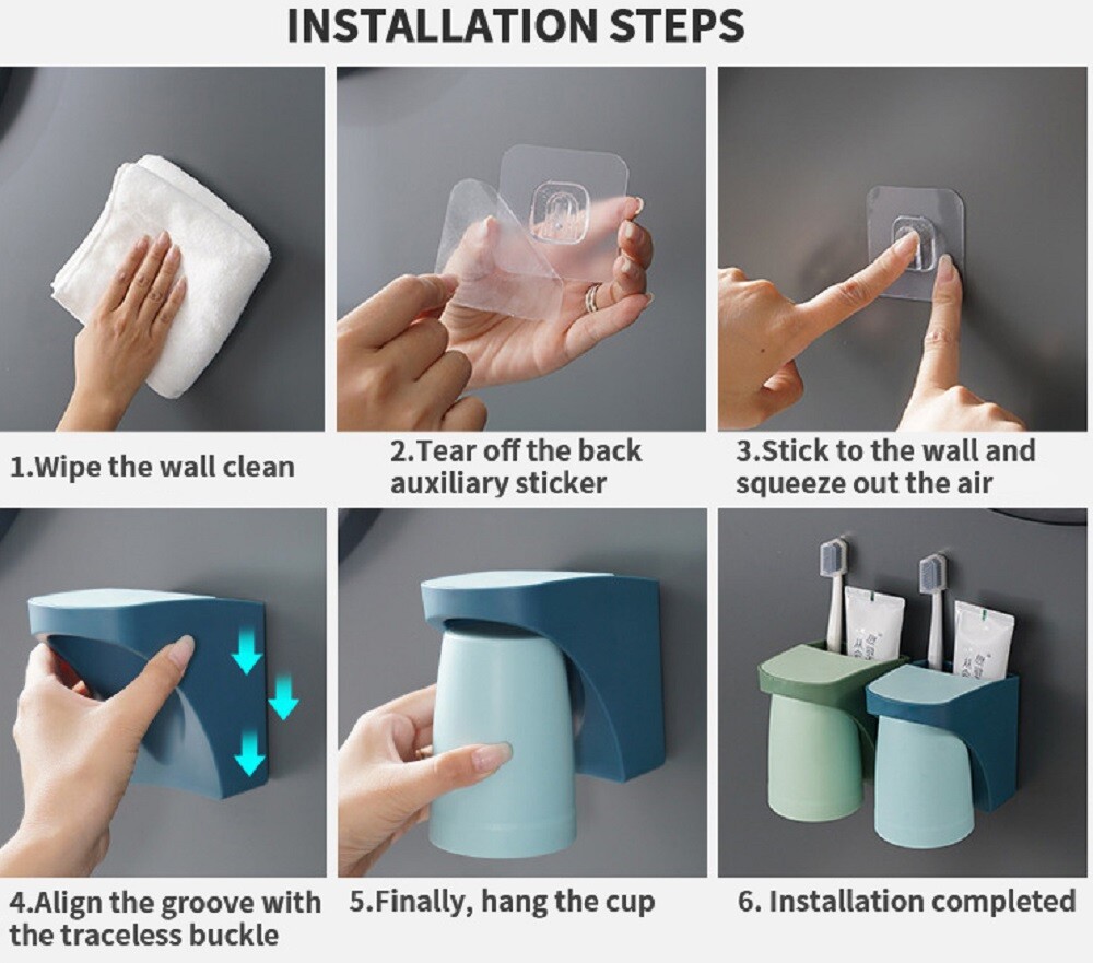 Wall Mounted Toothbrush Holder & Magnetic Cup – Space-Saving Toothpaste Organize