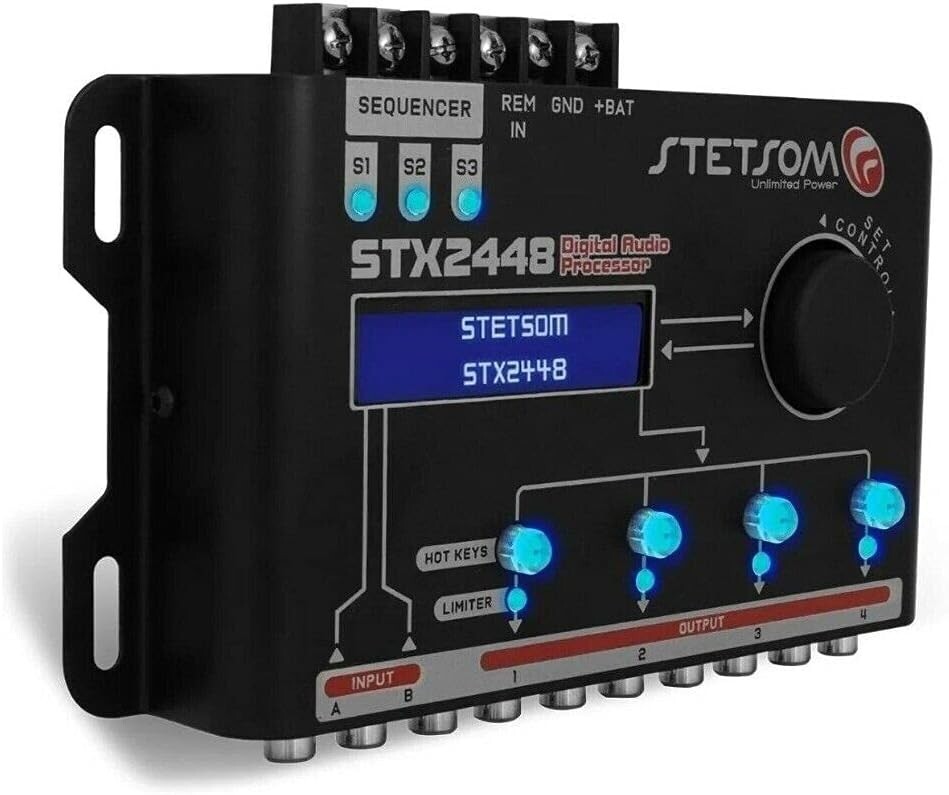 Stetsom STX2448 DSP Crossover Equalizer 4 Channel Digital Audio Processor LCD
