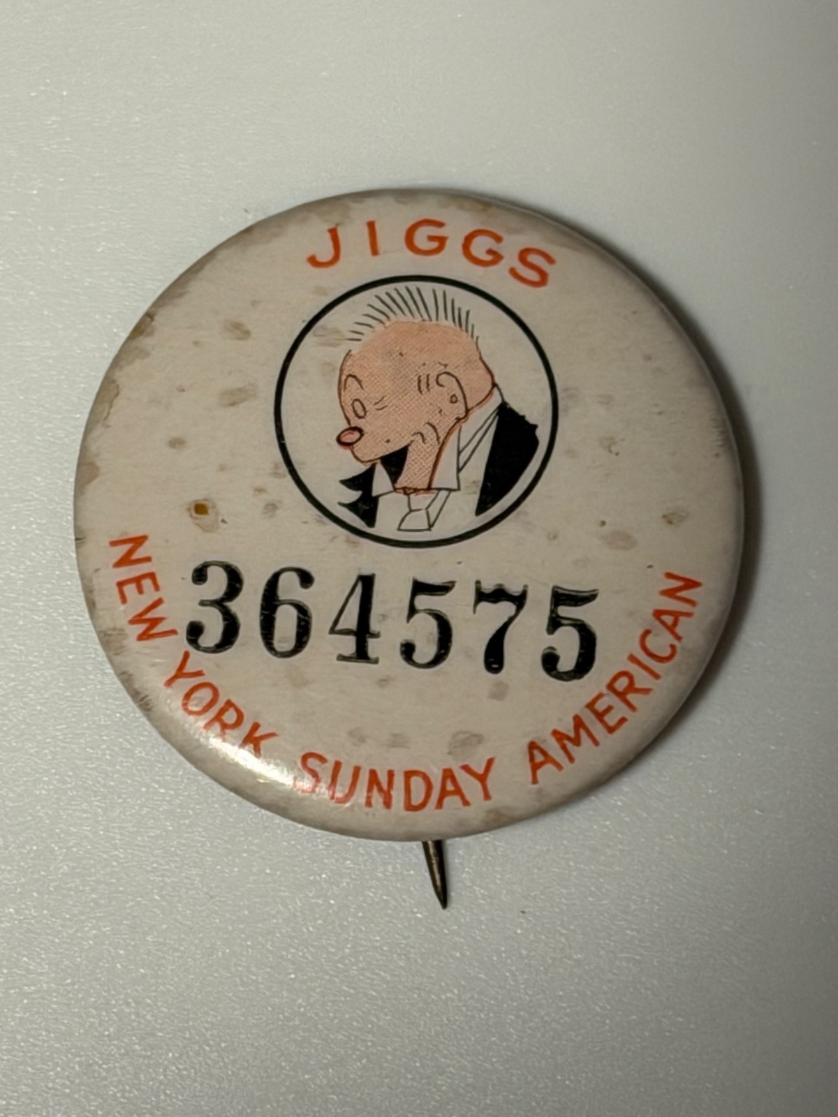 1930’s New York Sunday American Jiggs newspaper comic character pin