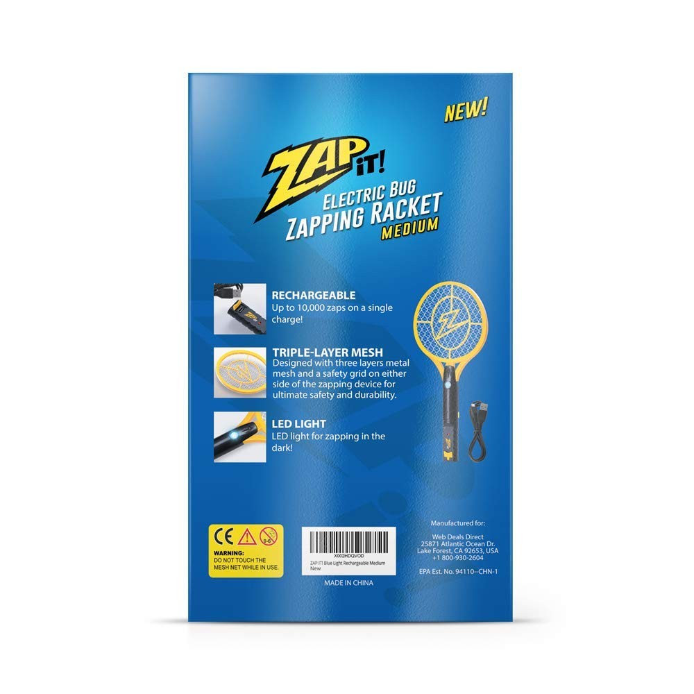 ZAP IT! Bug Zapper Rechargeable Bug Zapper Racket W/ Blue Light Attractant, 4...