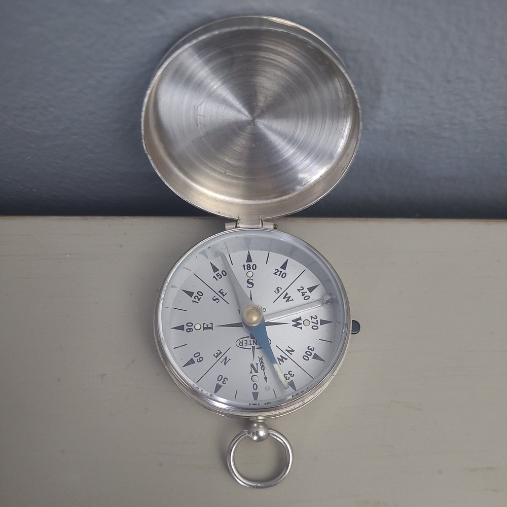 Vintage Hunter Silver Tone Marching Compass, Germany - Excellent Condition!